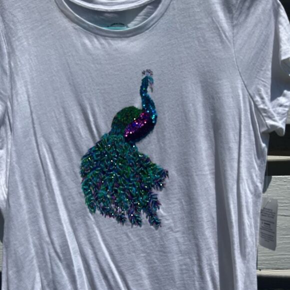 NWT Peacock Sequin Embellished Tee - Picture 2 of 8